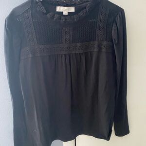 LOFT Black Long Sleeve Lace Blouse